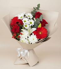 Букет цветов из:  Розы, Хризантемы, Герберы и Лилии в Красном Сулине