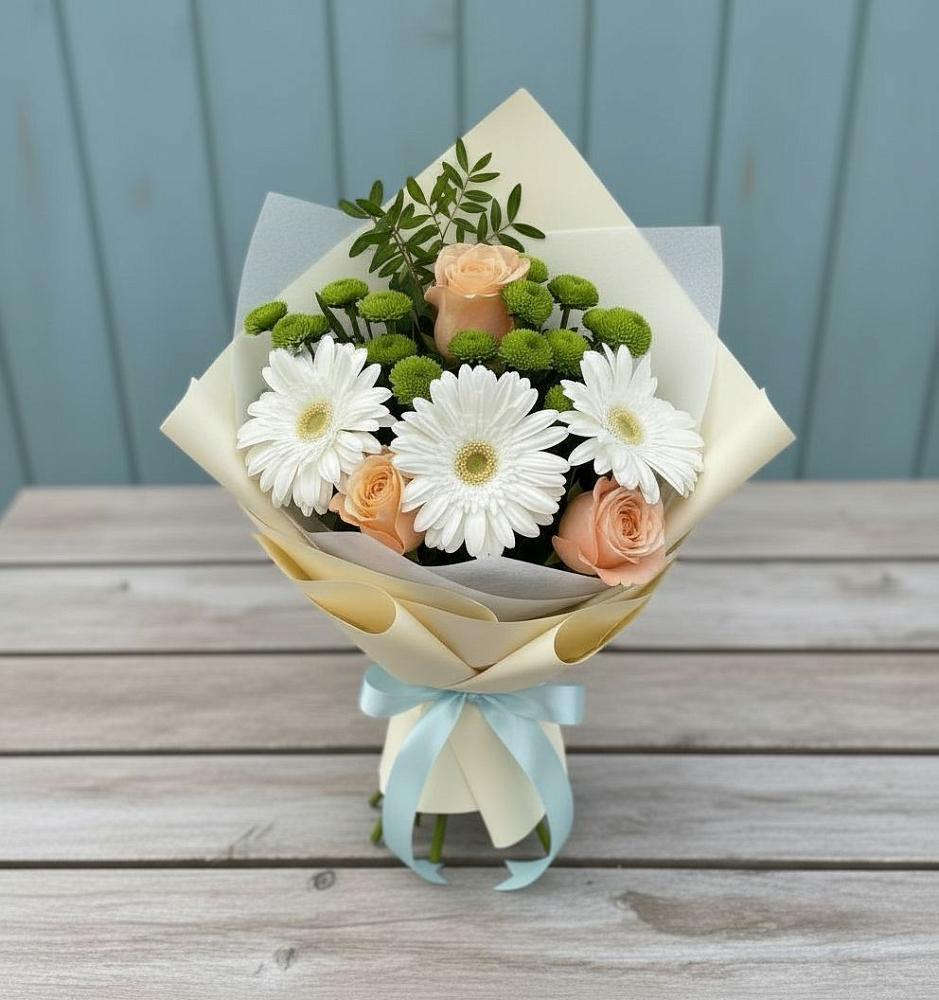 Букет цветов из: Герберы, Розы и Хризантемы в Красном Сулине
