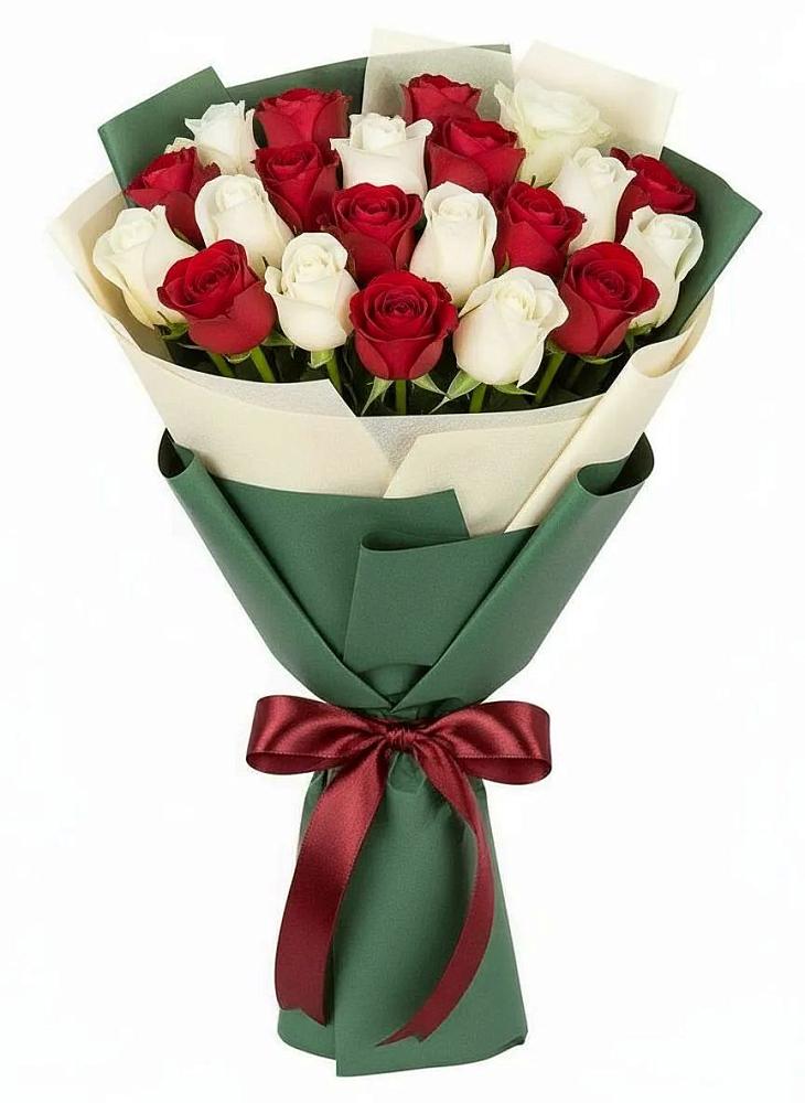 Букет Микс из красных и белых роз в Красном Сулине