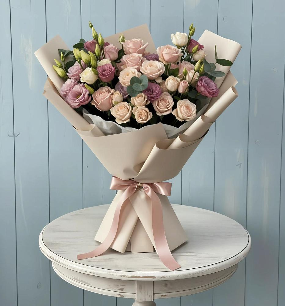 Букет цветов из: Розы и Лизиантусы в Красном Сулине