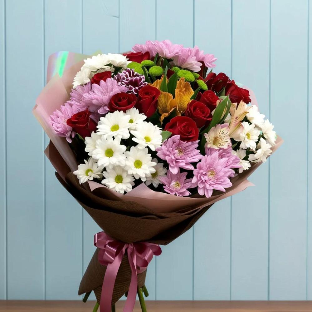 Букет цветов из: Розы, Хризантемы и Альстромерии в Красном Сулине