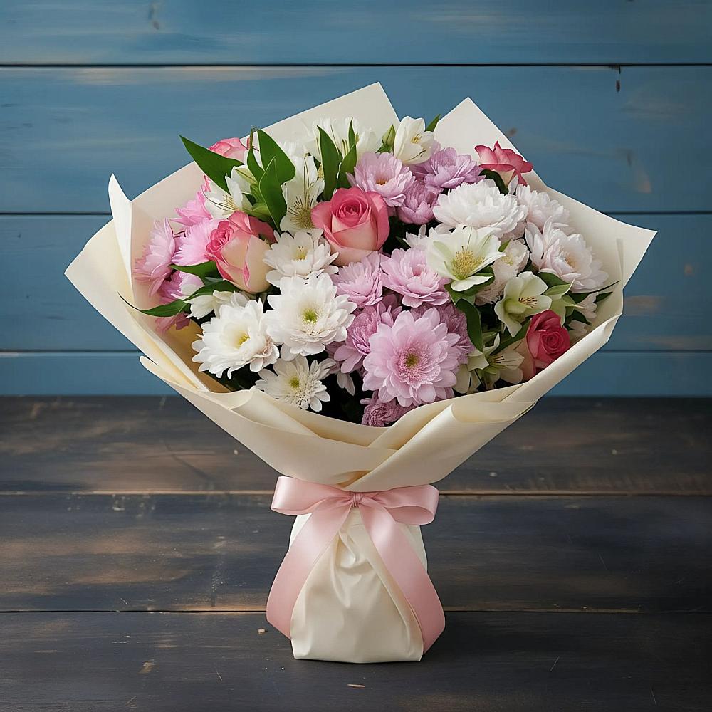 Букет цветов из: Хризантемы, Альстромерии и Розы в Красном Сулине